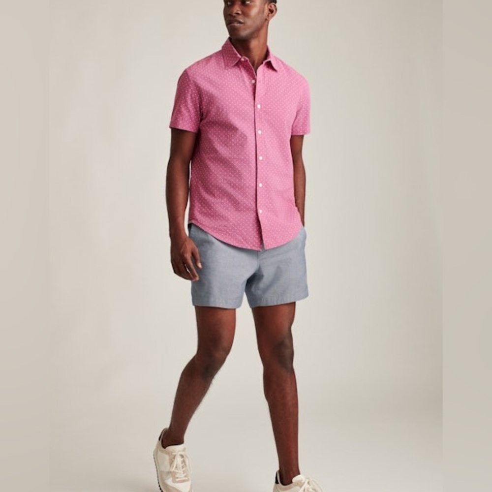 NWT Bonobos Stretch Riviera Short Sleeve Buttondown Shirt in Pink Polka Dot